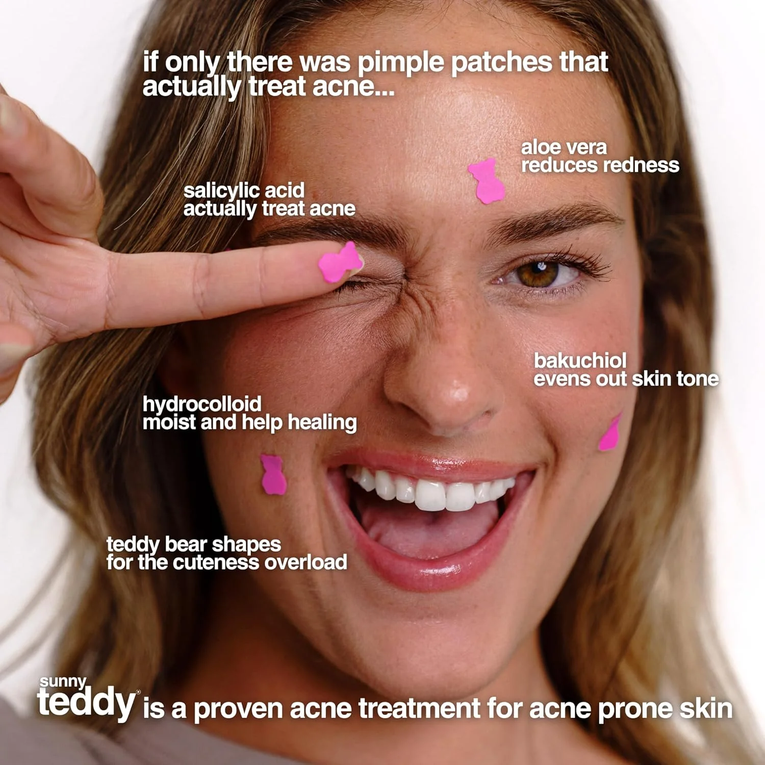 Acne Treatment Patches | Sunny Teddy | 72 Pink Teddy Patches - Image 6