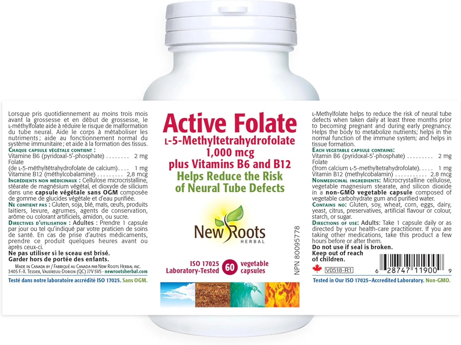 Active Folate by New Roots HERBAL® – L-5-MTHF with B6 & B12 | 60 Vegetable Capsules - Image 2