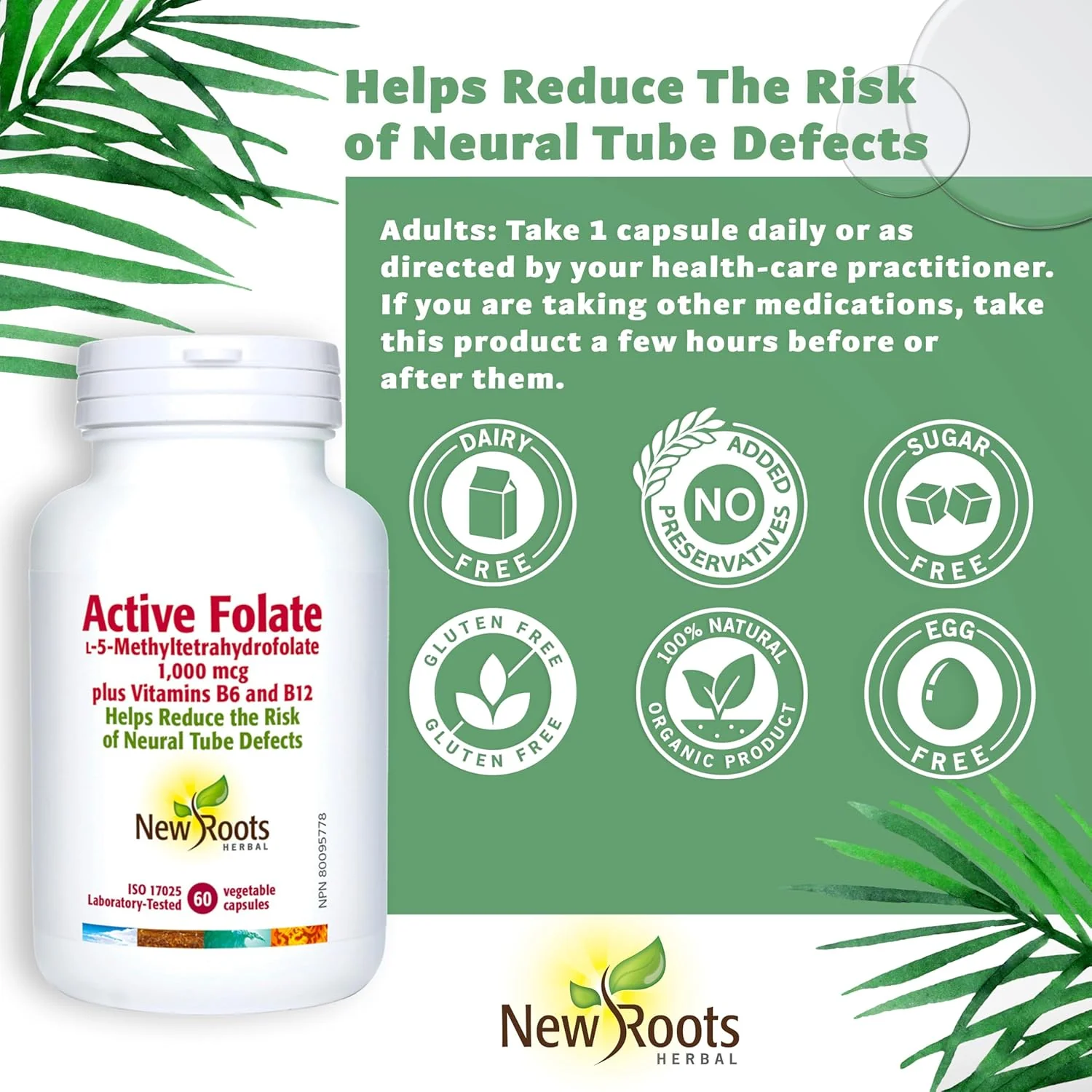 Active Folate by New Roots HERBAL® – L-5-MTHF with B6 & B12 | 60 Vegetable Capsules - Image 7