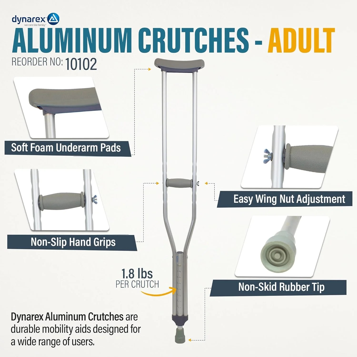 Lightweight Adjustable Aluminum Crutches | Hugo® | Various Sizes and Ages - Image 12