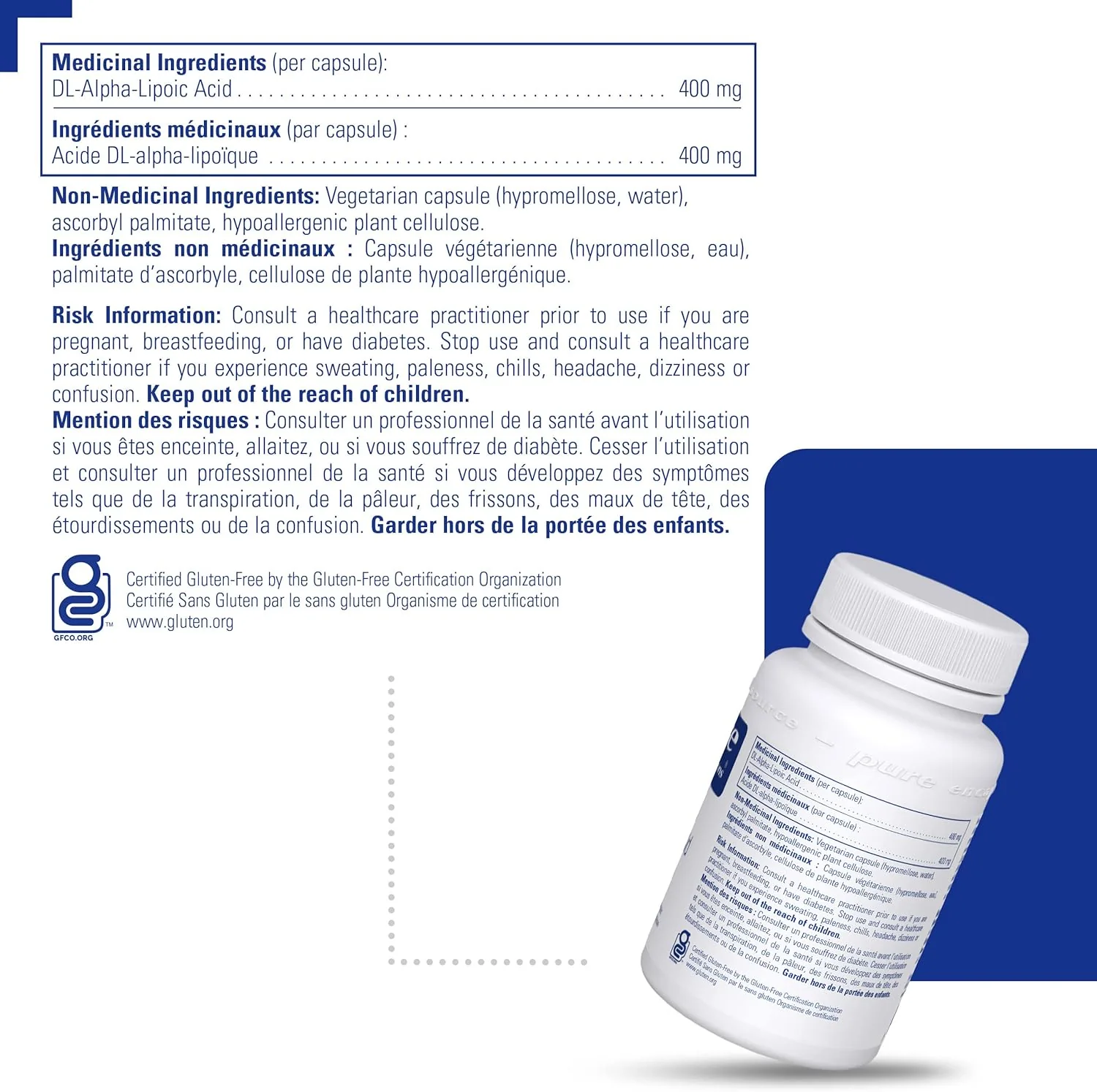 Alpha Lipoic Acid 400 mg by Pure Encapsulations® – Antioxidant & Cellular Protection Support  | 60 Vegetable Capsules - Image 2