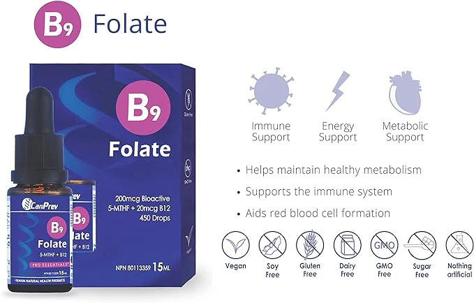 B9 Folate Drops by CanPrev® – Methylated Folate Support | 15 mL - Image 5