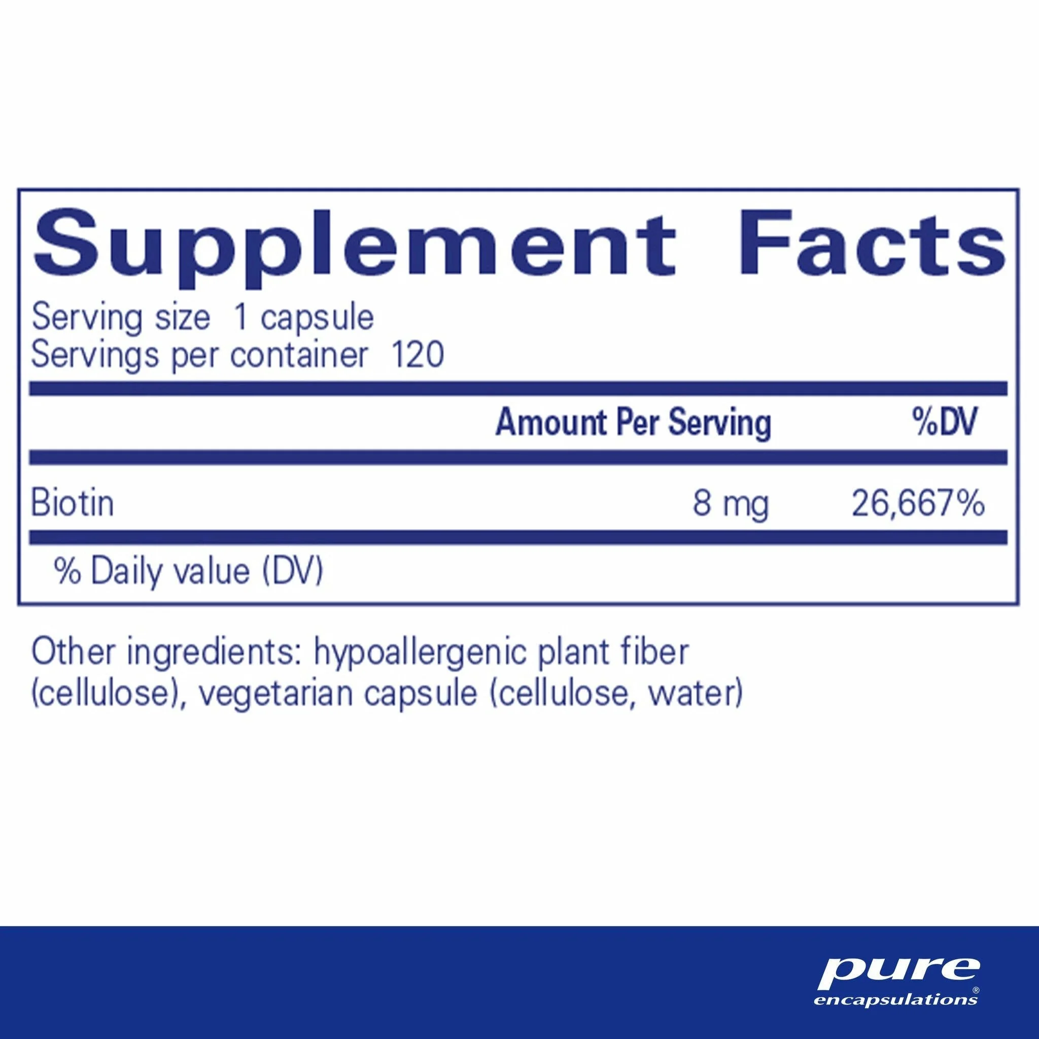 Biotin 8 mg | Pure Encapsulations® | 120 Capsules - Image 3