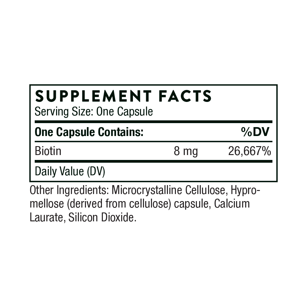 Biotin (8,000 mcg) by Thorne® – Vitamin B7 Hair, Skin & Nail Support | 60 Capsules - Image 8