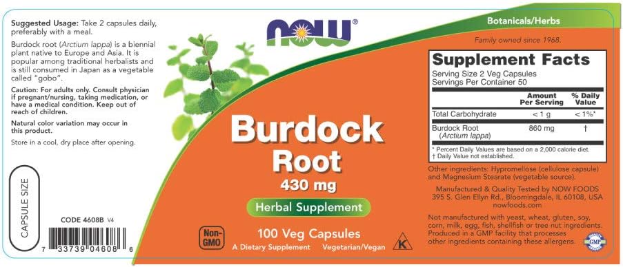 Burdock Root 430mg | NOW® | 100 Capsules - Image 4