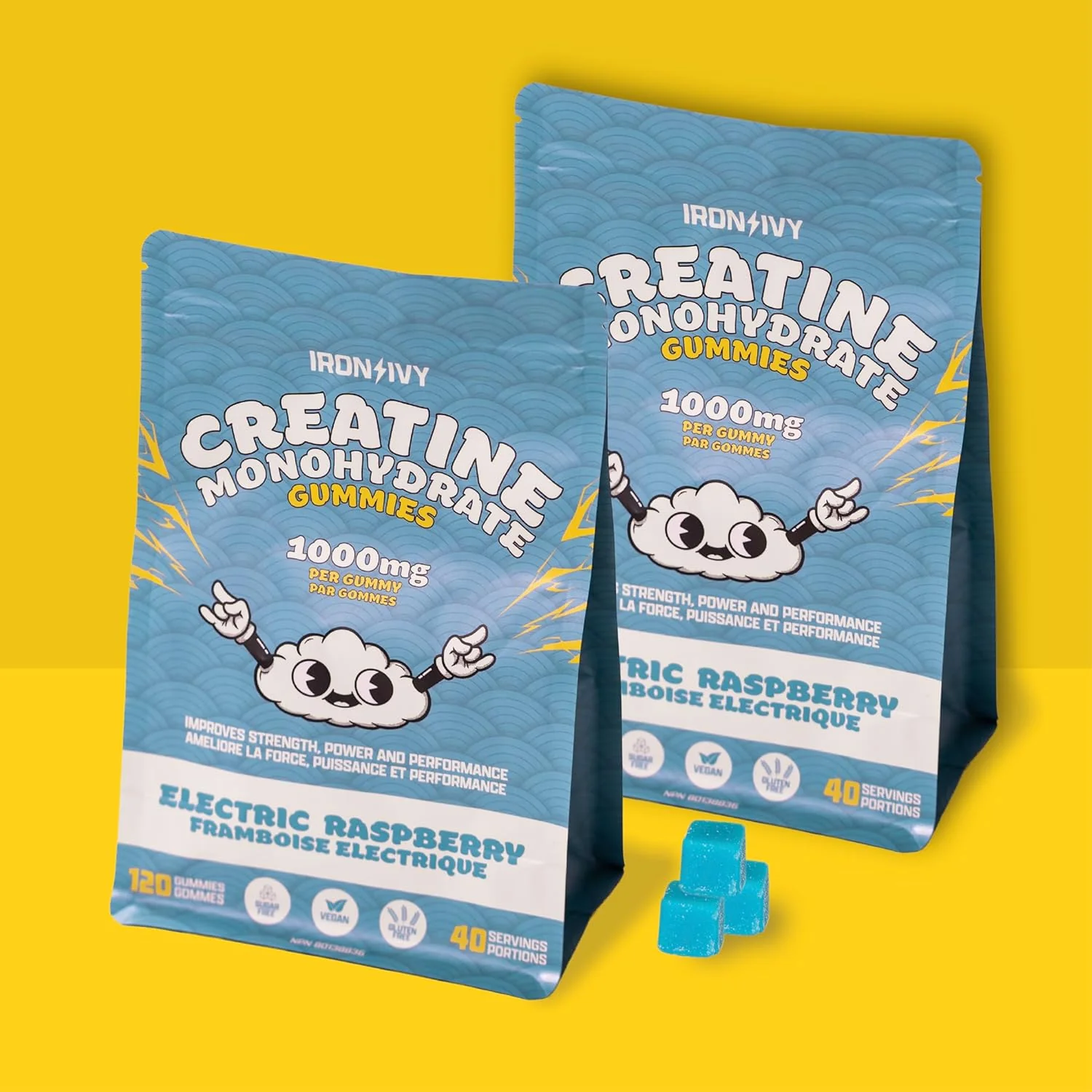 Creatine Monohydrate Gummies Electric Raspberry | Iron Ivy | 120 Count - Image 6