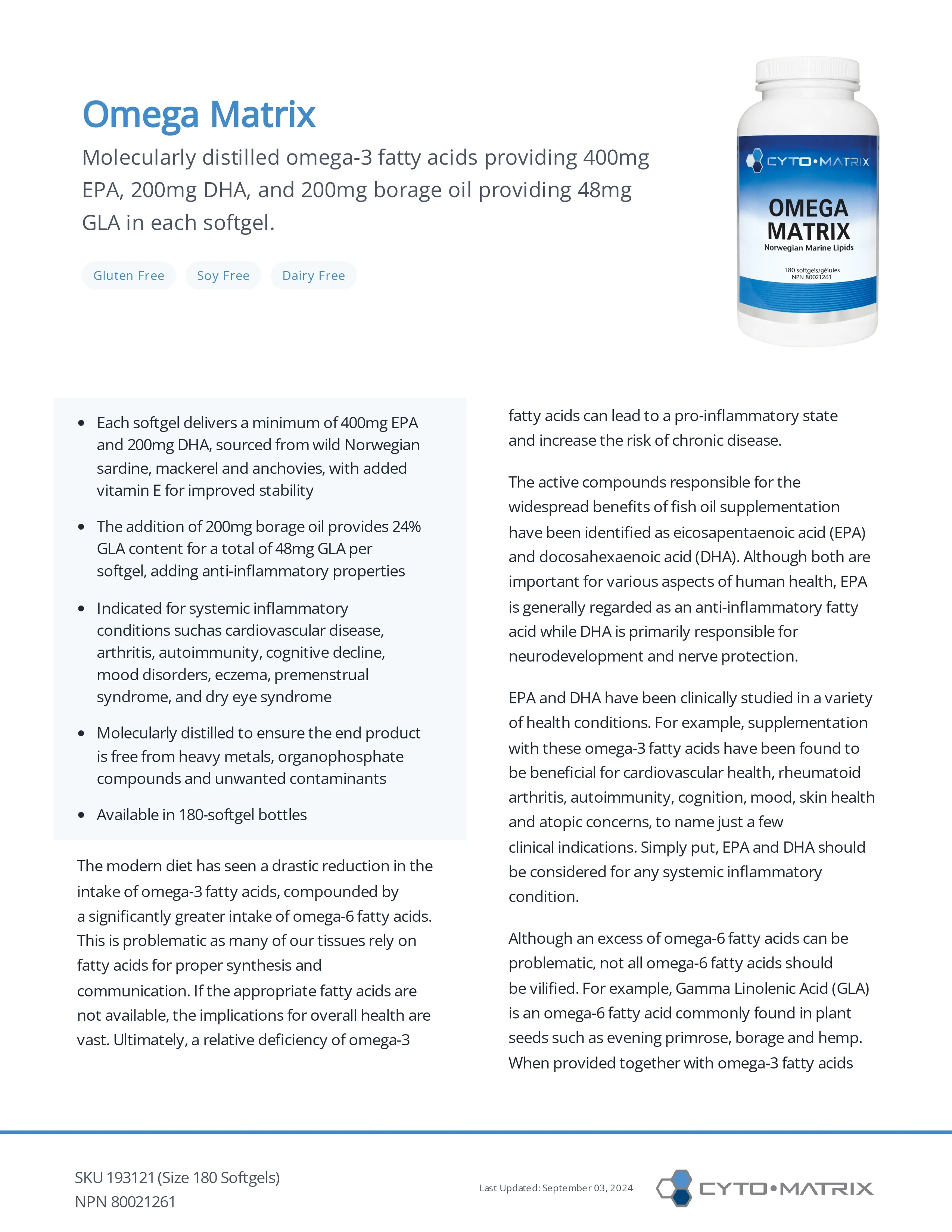 Omega Matrix | Cytomatrix® | 180 Softgels - Image 2