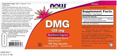 DMG 125 mg by NOW® – Cellular Energy & Methylation Support | 100 Veg Capsules - Image 6