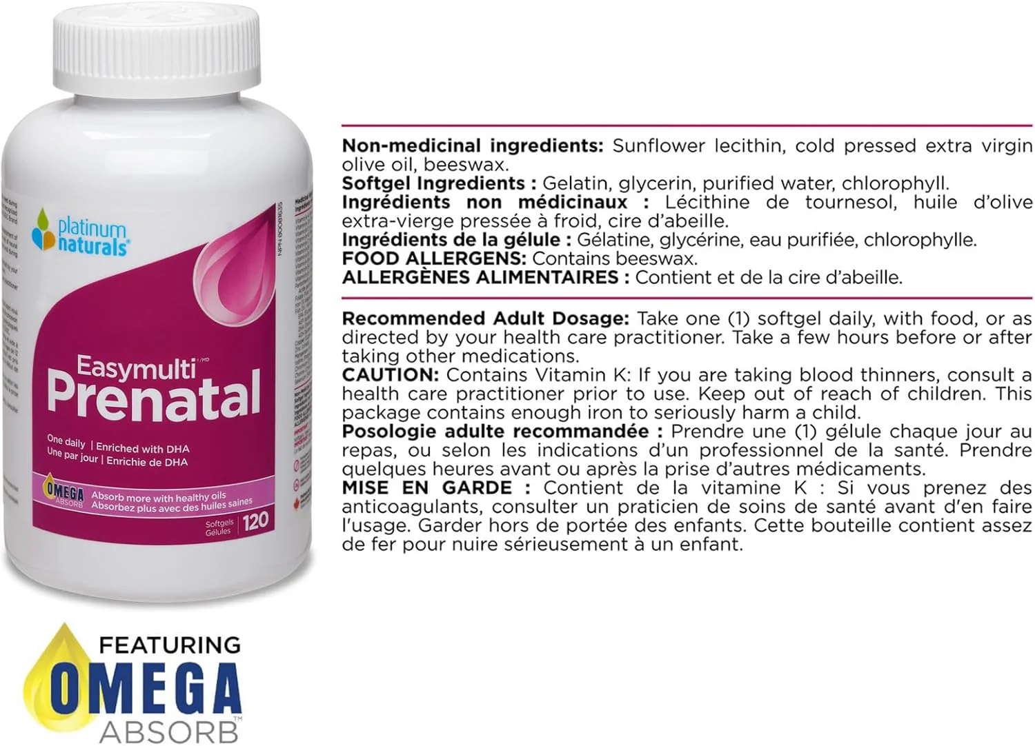 Easymulti® Prenatal by Platinum Naturals® – Complete Prenatal Multivitamin with DHA & Iron | 60 or 120 Softgels - Image 2