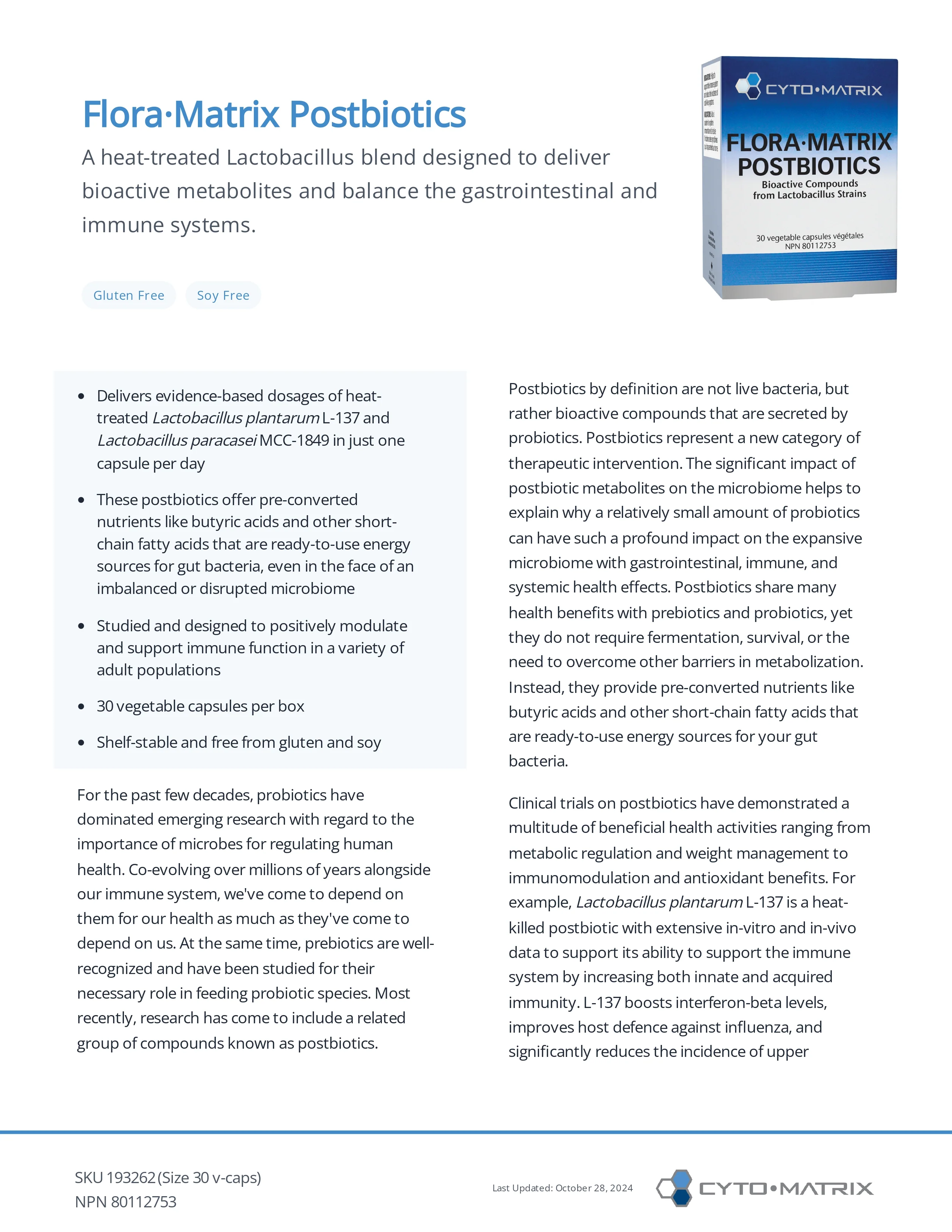 Flora-Matrix Postbiotics | Cytomatrix® | 30 Vegetable Capsules - Image 2
