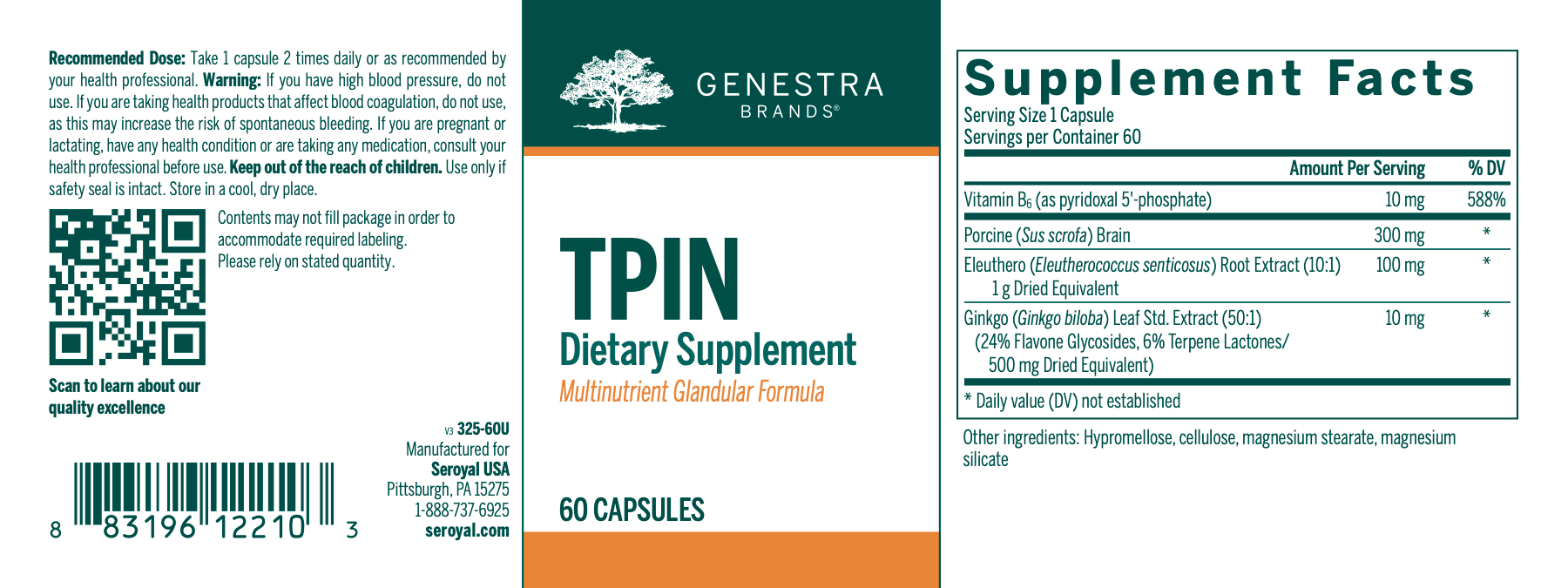 TPIN (pineal )| Genestra Brands® | 60 Vegetable Capsules - Image 7