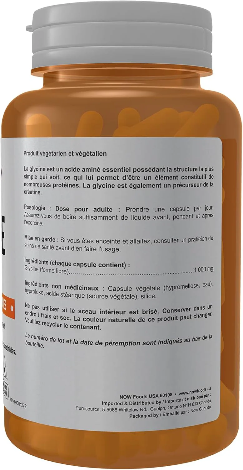 Glycine 1,000 mg | NOW® Sports | 100 Veg Capsules - Image 2