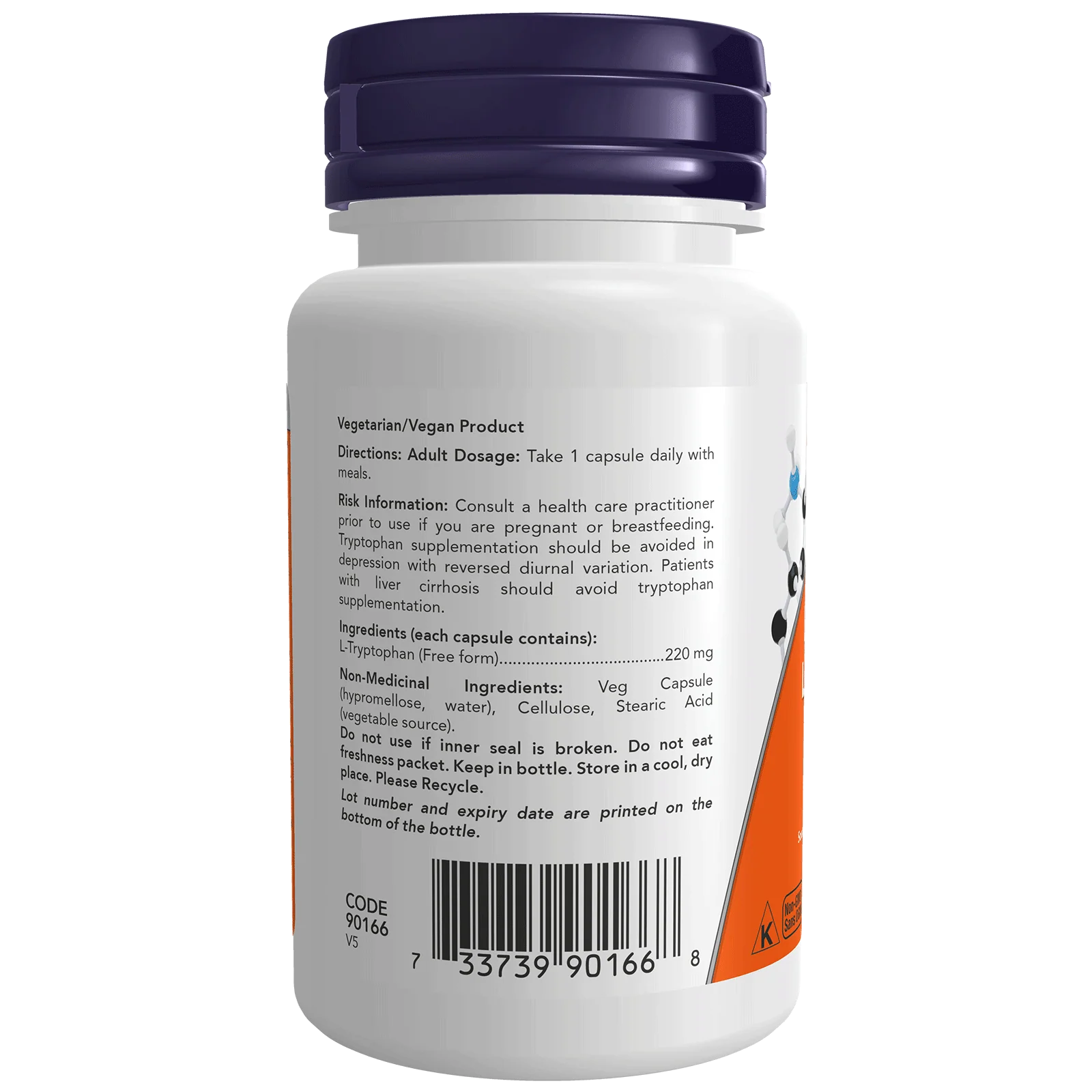 L-Tryptophan 220 mg | NOW® | 60 Veg Capsules - Image 3