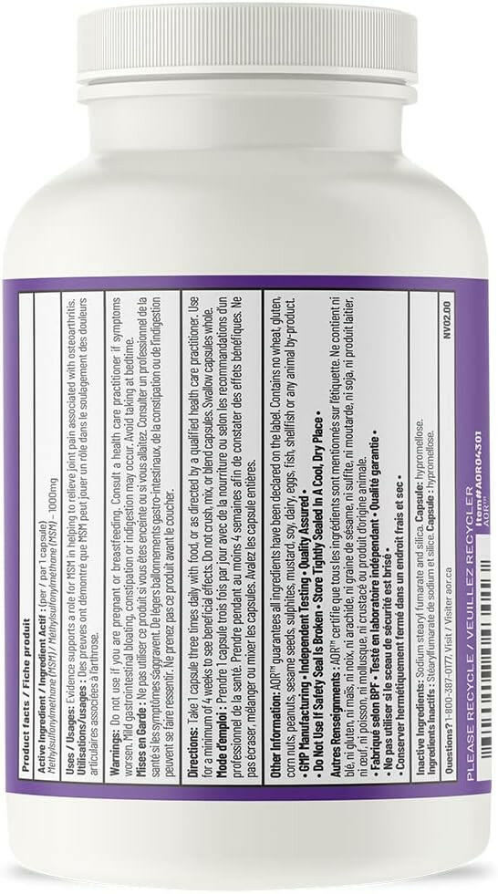 MSM 1000mg | AOR™ | 100 Capsules - Image 2
