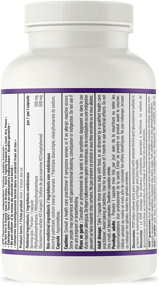 MSM + Glucosamine | AOR | 100 Capsules - Image 2