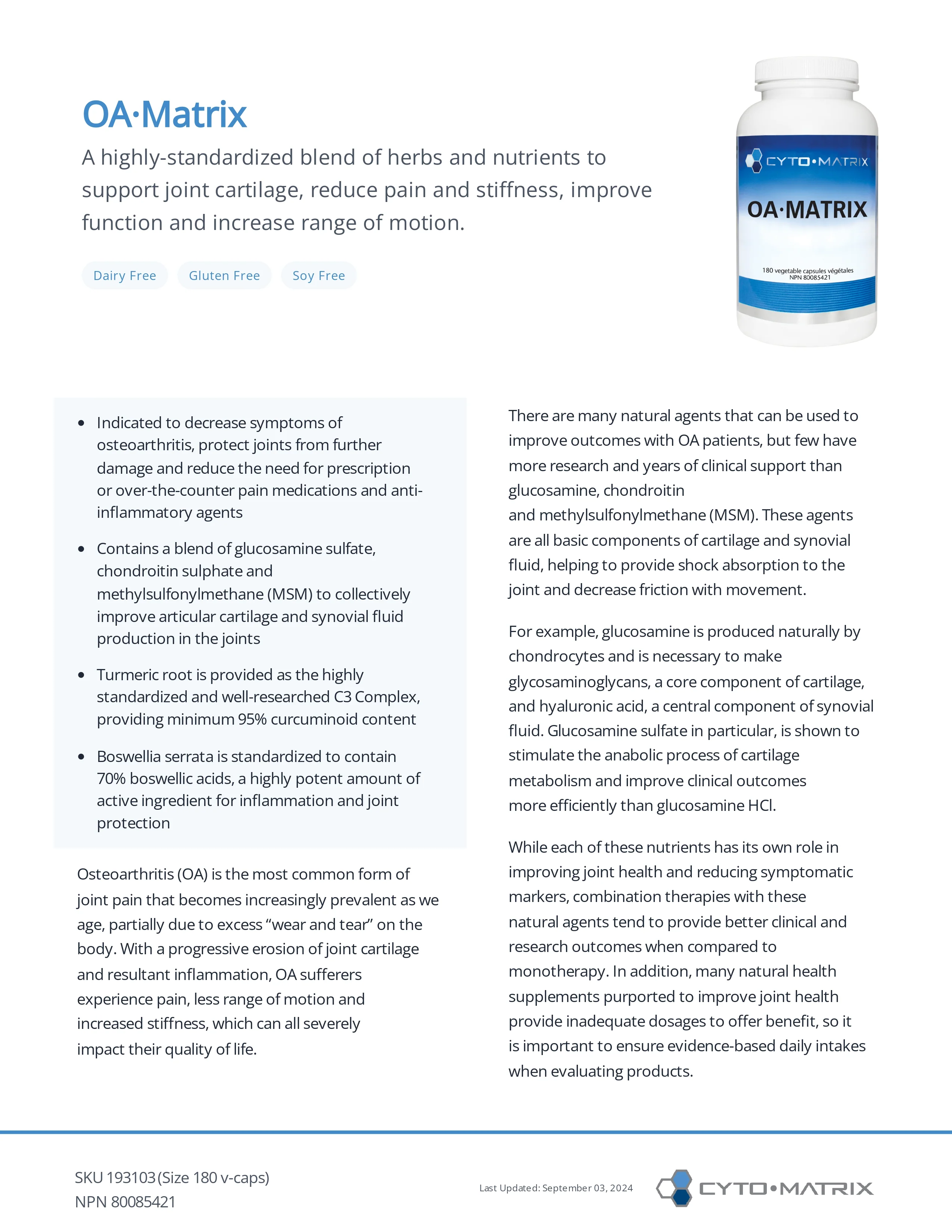 OA-Matrix by Cytomatrix® – Joint, Cartilage & Mobility Support | 180 Vegetable Capsules - Image 2