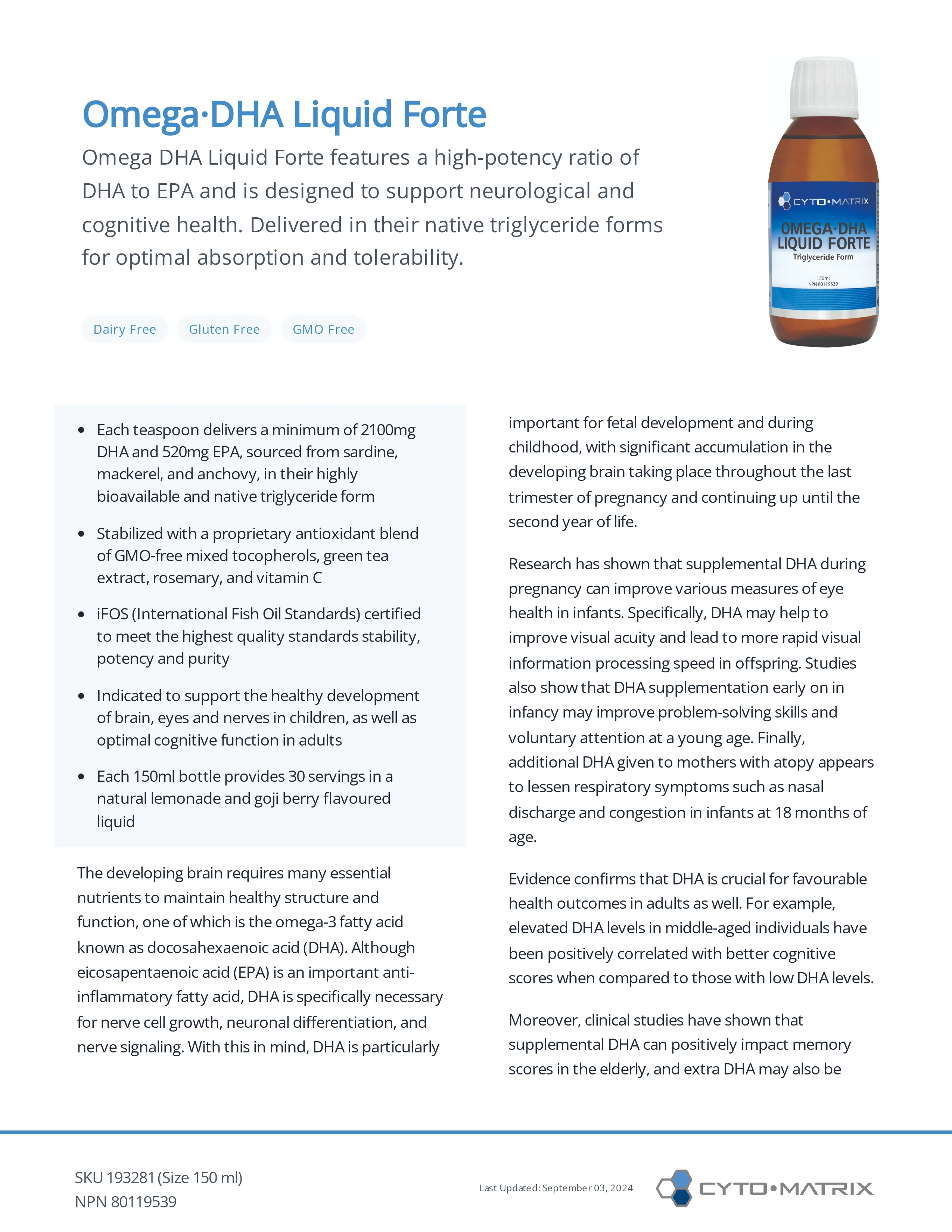 Omega-DHA Liquid Forte | Cytomatrix® | 150 mL - Image 2