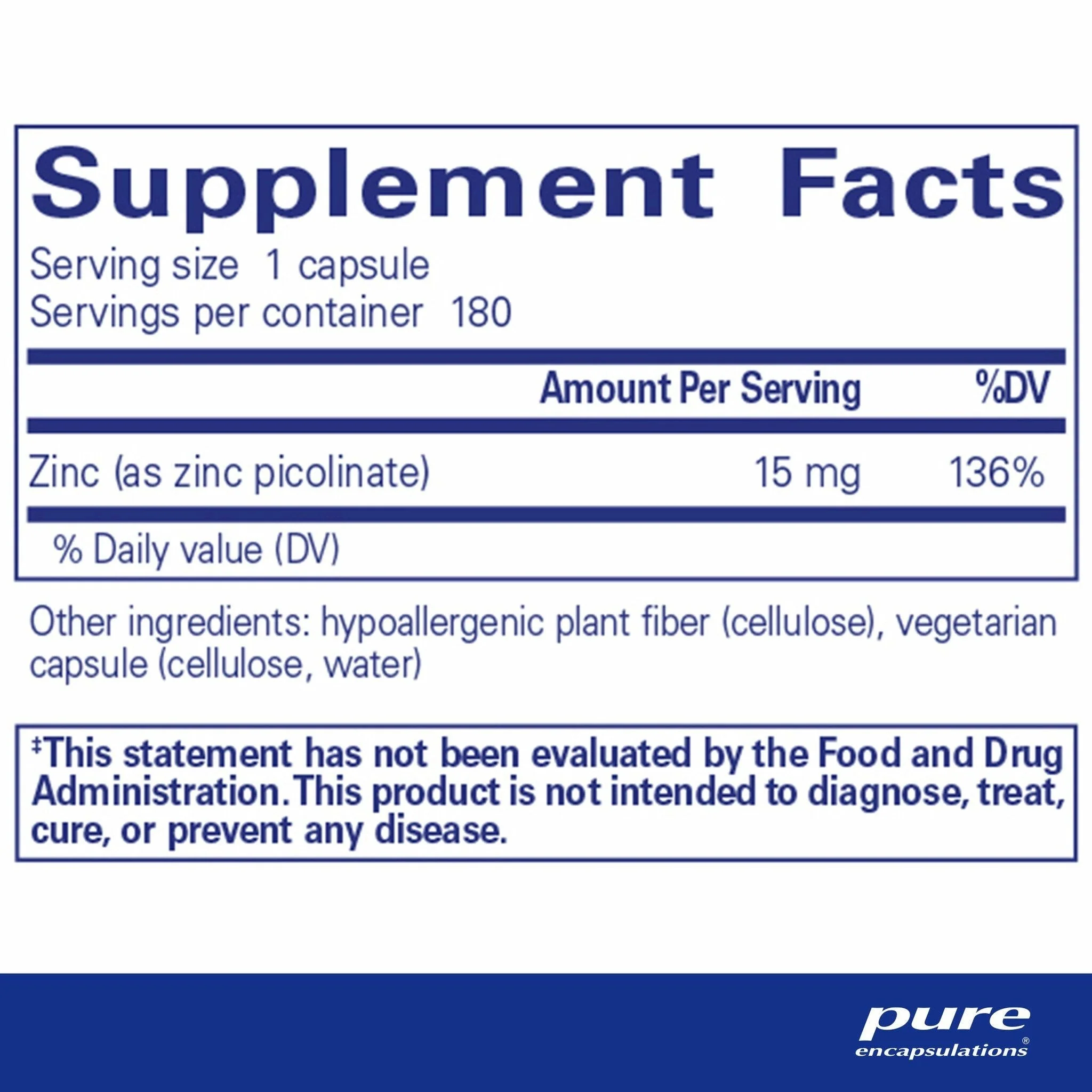 Zinc 15 | Pure Encapsulations® | 180 Vegetable Capsules - Image 6